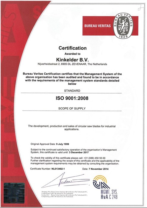 Kinkelder ISO 9001 Certificate