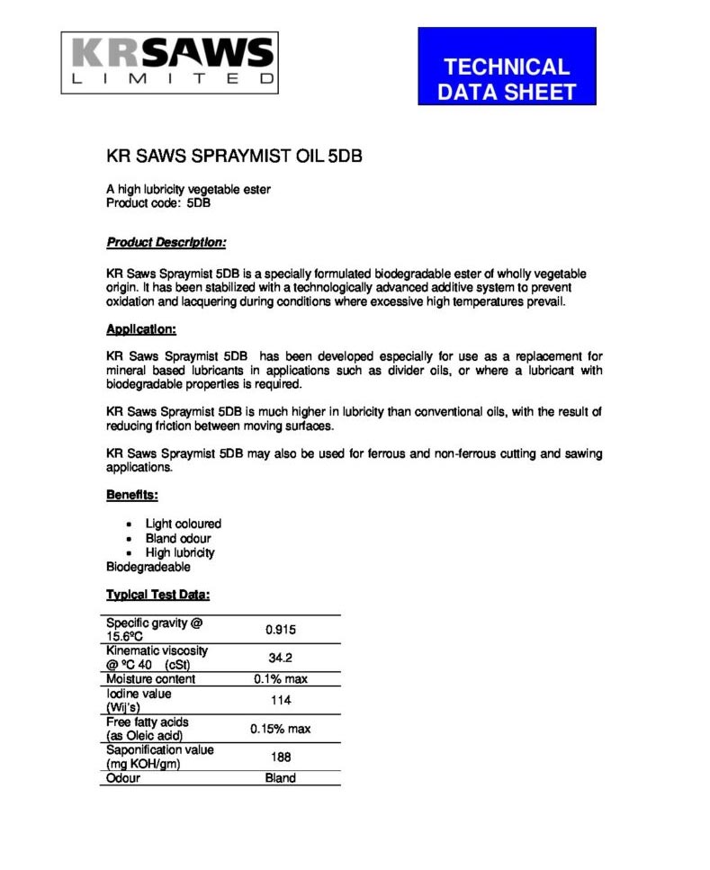 TECHNICAL DATA SHEET KR SPRAYMIST 5DB6